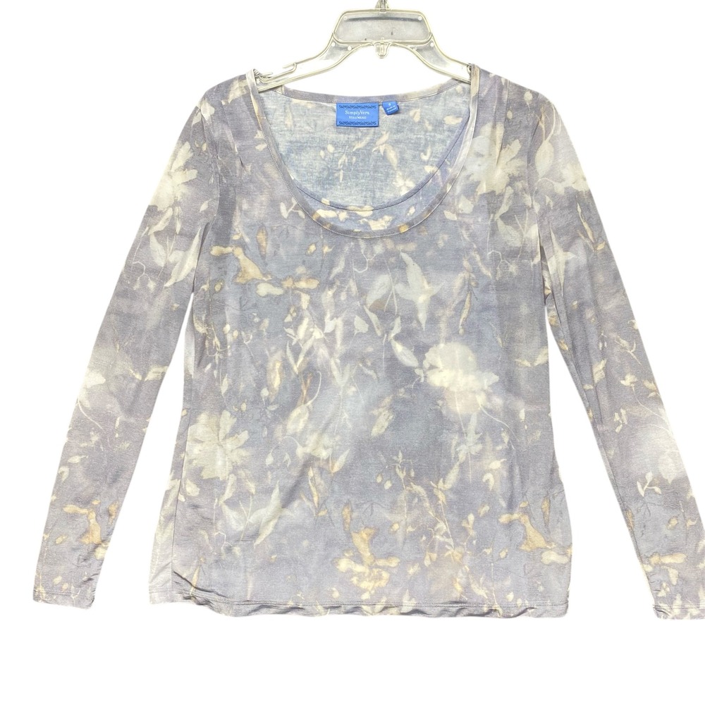 Simply Vera Vera Wang Long Sleeve Lightweight Double Layer Top Sheer Sleeve S